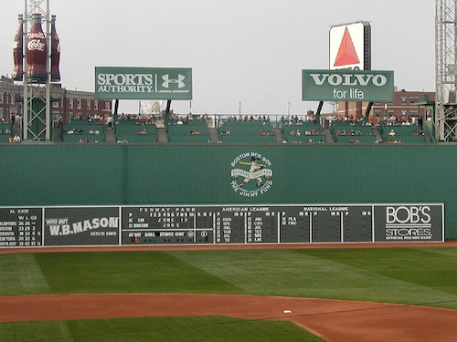 promotional advertising on Fenway Park Green Monster wall